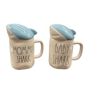 Mommy Shark & Baby Shark Ceramic Mugs Rae Dunn Set Of 2 Ceramic 7"H